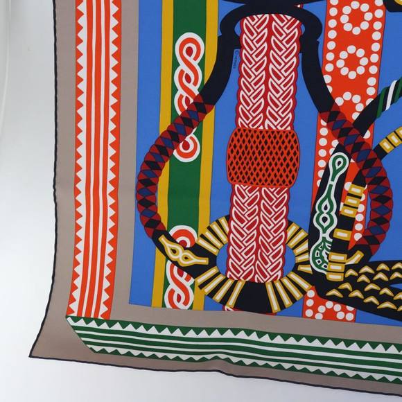 HERMES Carre 90 Fantaisie d�fEtriers Scarf Silk Blue Multicolor Auth 60781 - Picture 9 of 16